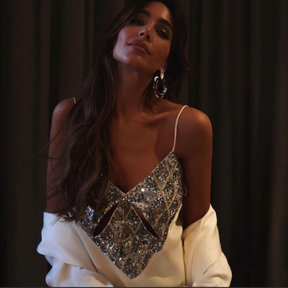 ZARA SATIN MINI DRESS BEIGE-PINK STRAPPY V-NECK - Picture 5 of 13